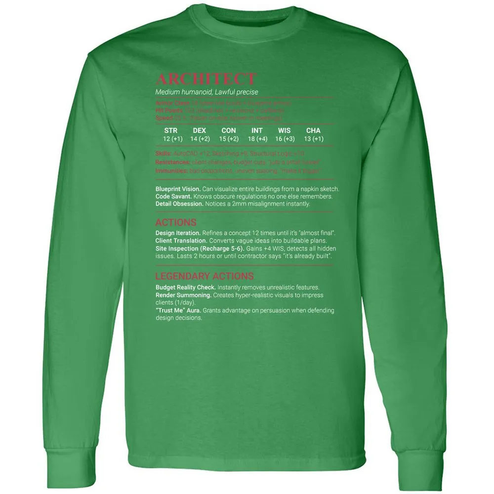 Architect Stats Long Sleeve T-Shirt - Irish Green - 10