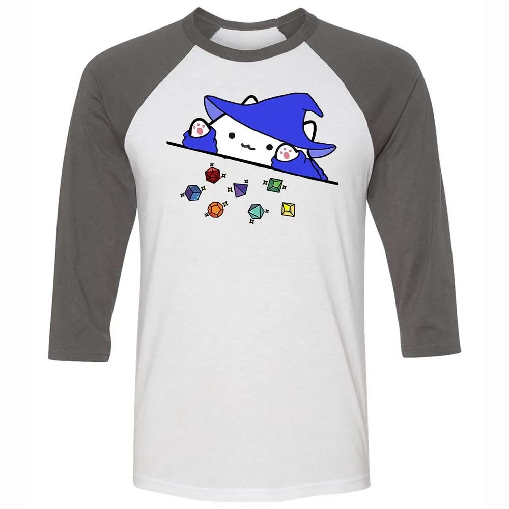 Cat Throws Dices Unisex 3/4 Baseball Tee - White/Asphalt - 2