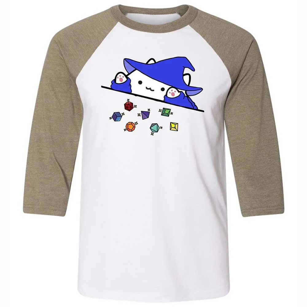 Cat Throws Dices Unisex 3/4 Baseball Tee - White/Heather Olive - 4