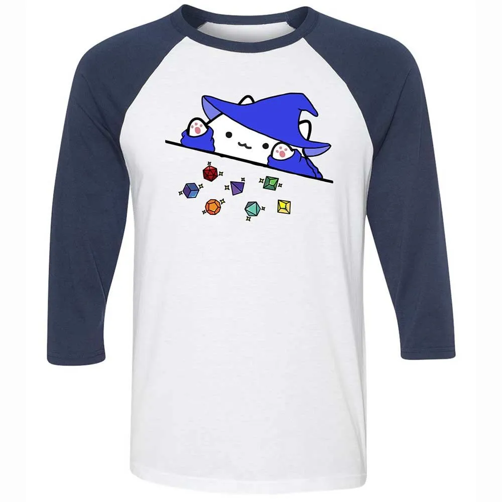 Cat Throws Dices Unisex 3/4 Baseball Tee - White/Navy - 8