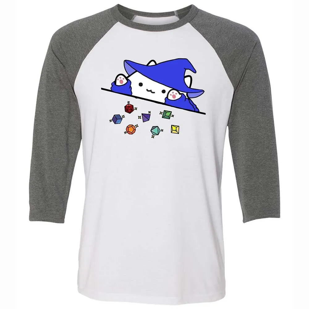 Cat Throws Dices Unisex 3/4 Baseball Tee - White/Deep Heather - 11
