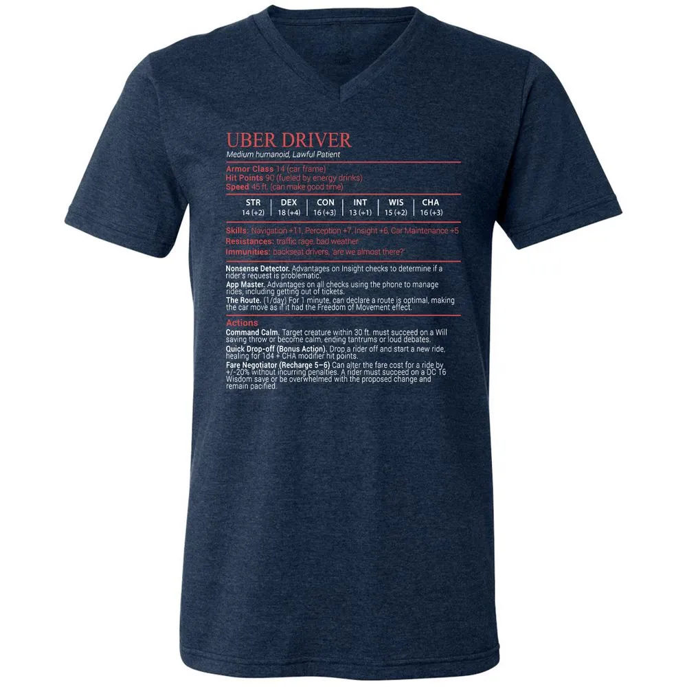 Uber Driver Stats Block Unisex V-Neck T-Shirt - Heather Navy - 3