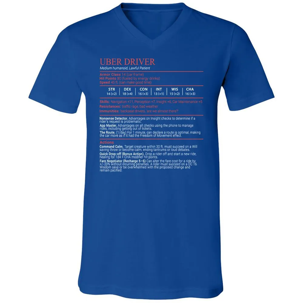 Uber Driver Stats Block Unisex V-Neck T-Shirt - True Royal - 4