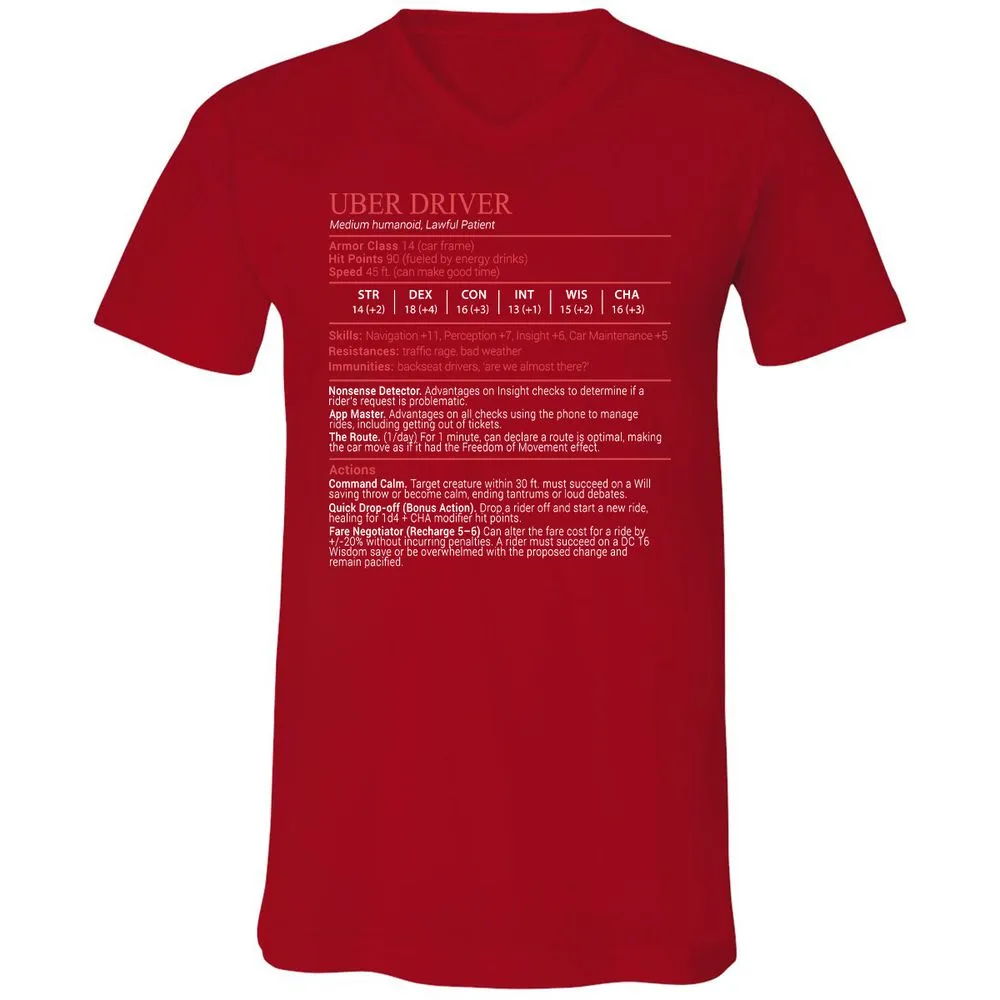 Uber Driver Stats Block Unisex V-Neck T-Shirt - Red - 6