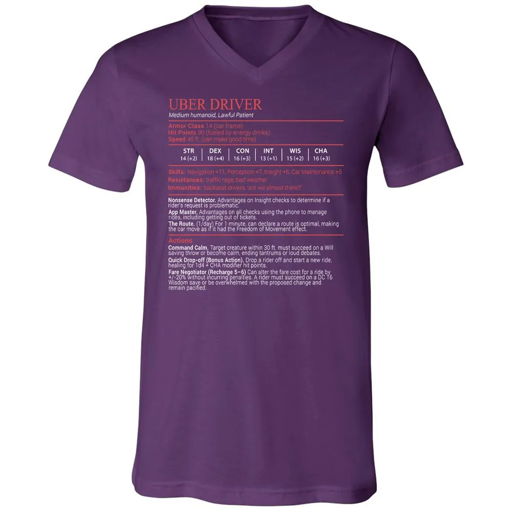 Uber Driver Stats Block Unisex V-Neck T-Shirt - Team Purple - 10