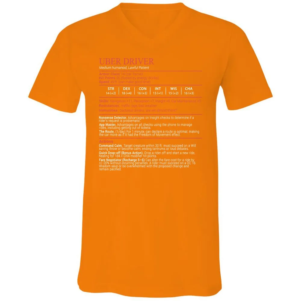 Uber Driver Stats Block Unisex V-Neck T-Shirt - Orange - 12