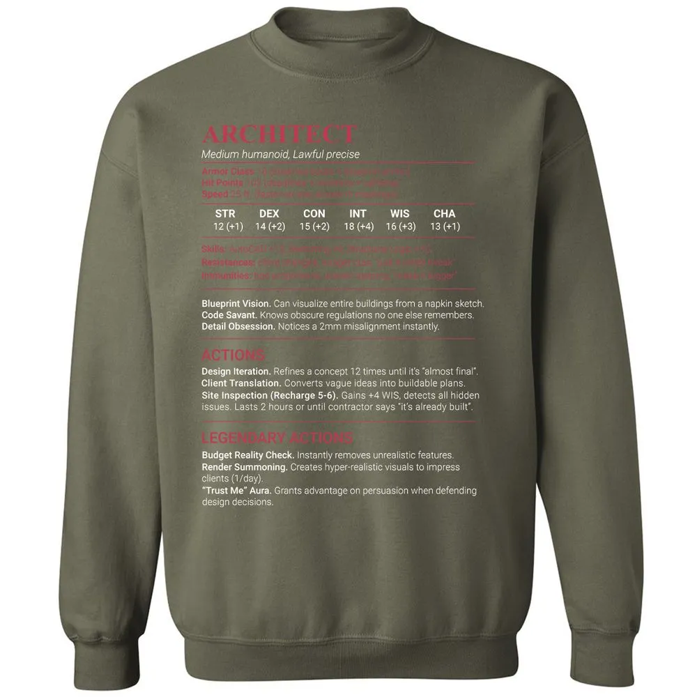 Architect Stats Classic Unisex Sweatshirt - Military Green - 9