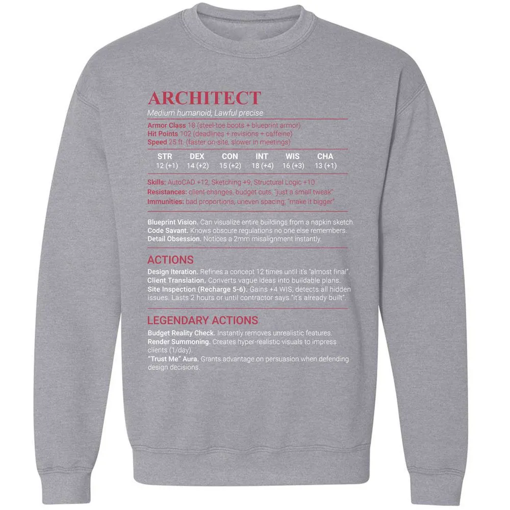 Architect Stats Classic Unisex Sweatshirt - Sport Grey - 17