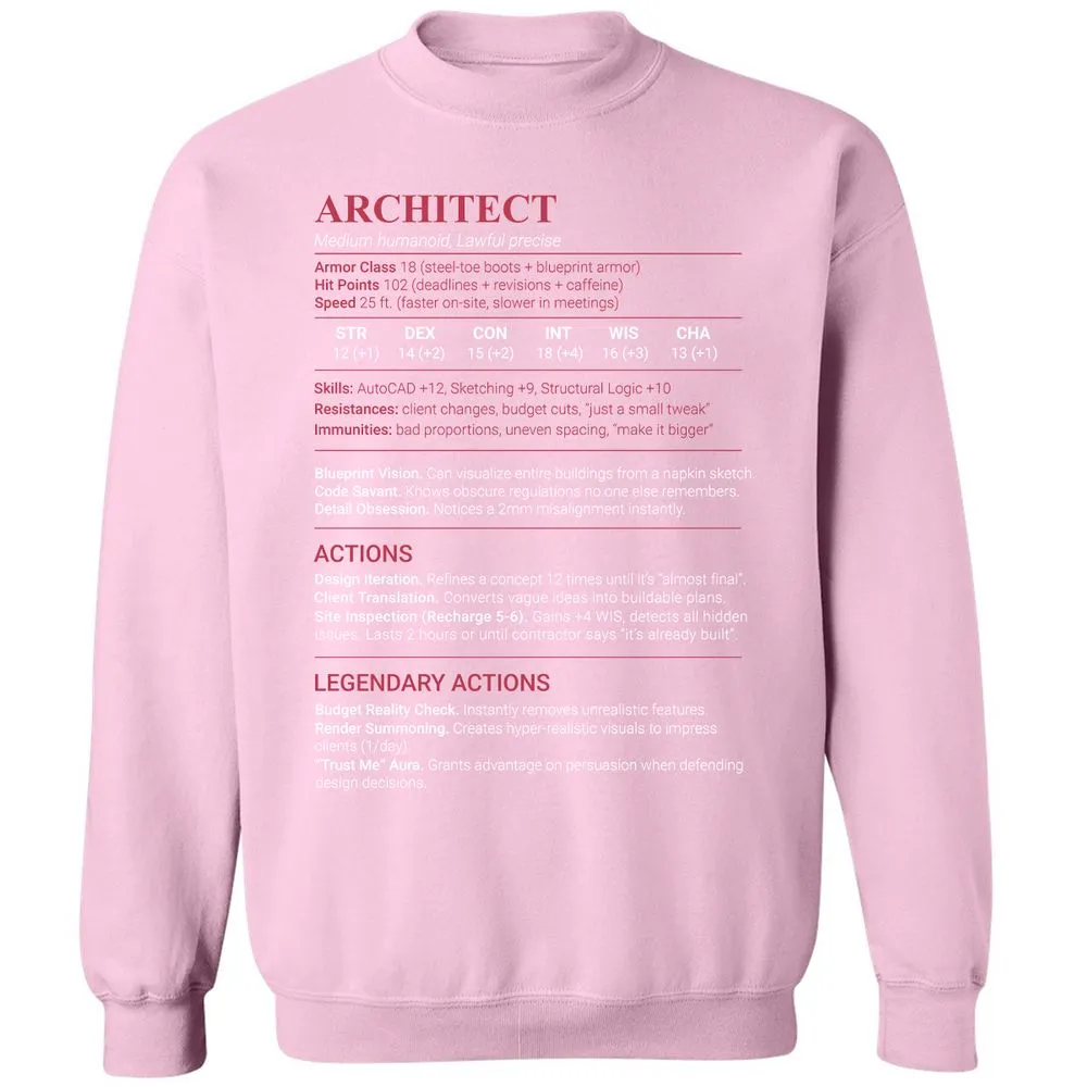 Architect Stats Classic Unisex Sweatshirt - Light Pink - 19