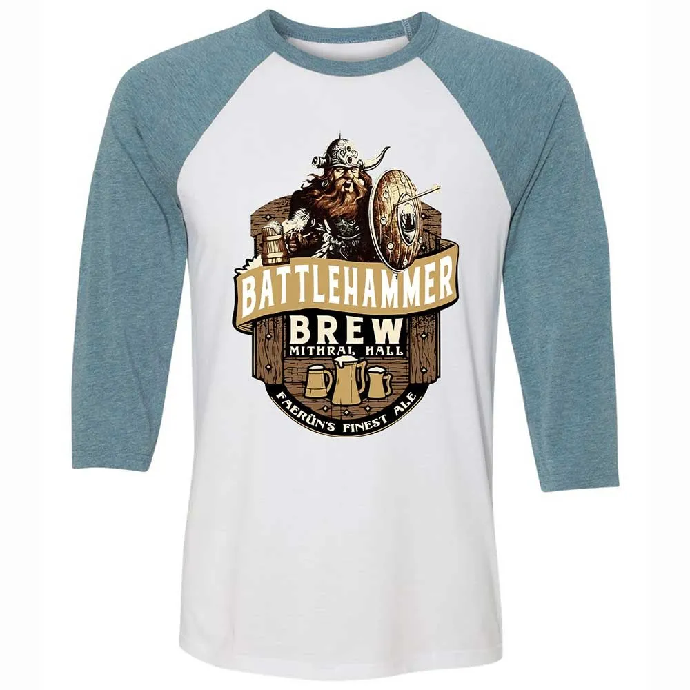 Battlehammer Brew Unisex 3/4 Baseball Tee - White/Denim - 3