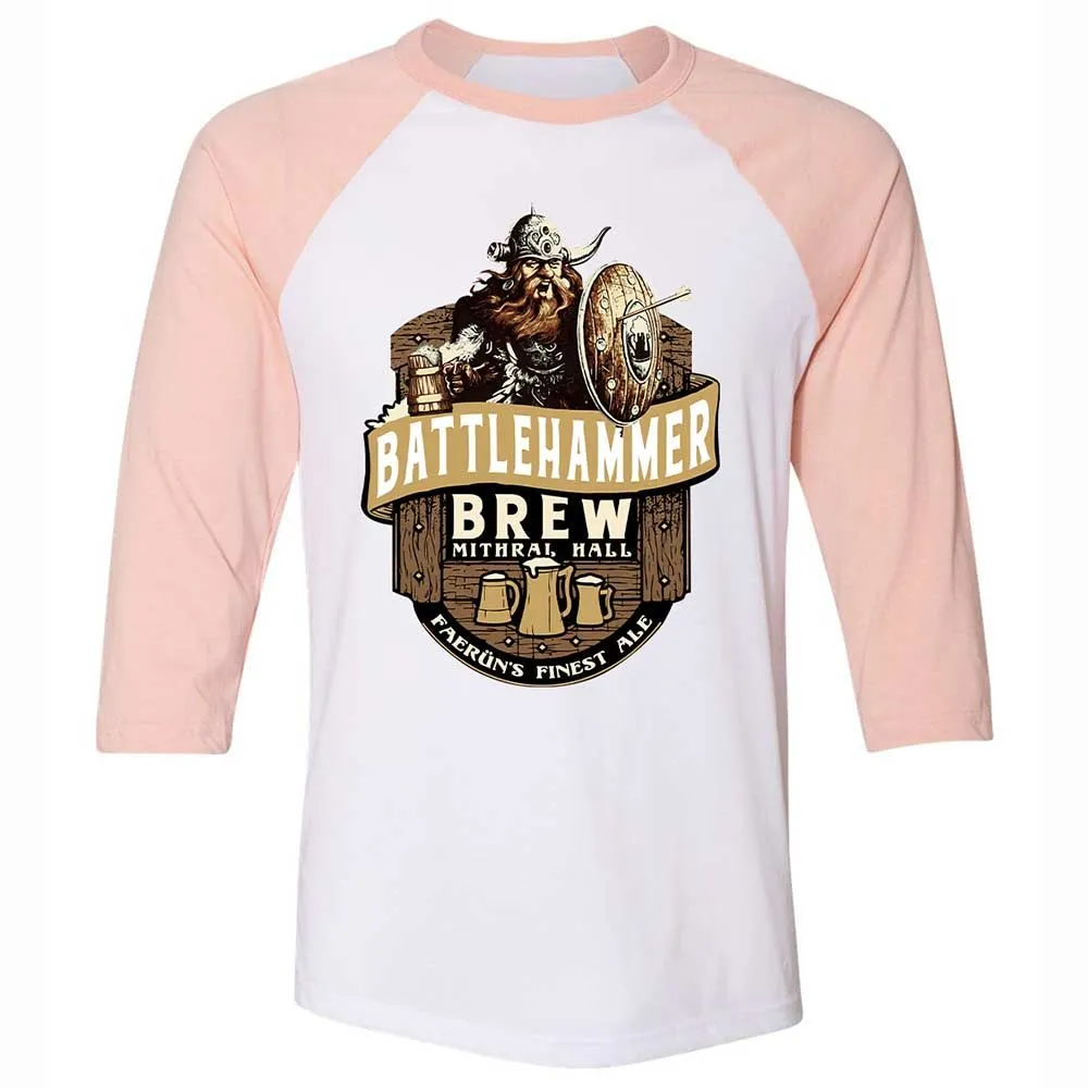 Battlehammer Brew Unisex 3/4 Baseball Tee - White/Heather Peach - 5