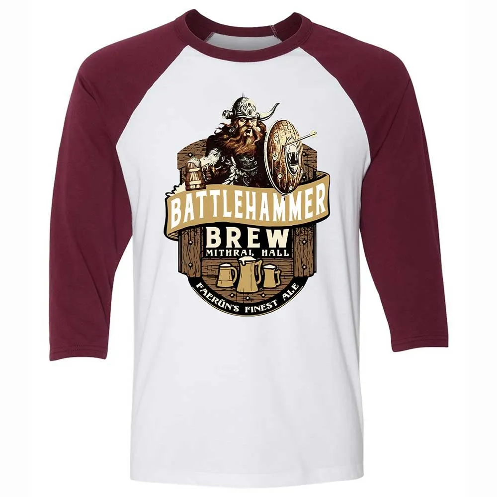 Battlehammer Brew Unisex 3/4 Baseball Tee - White/Maroon - 7