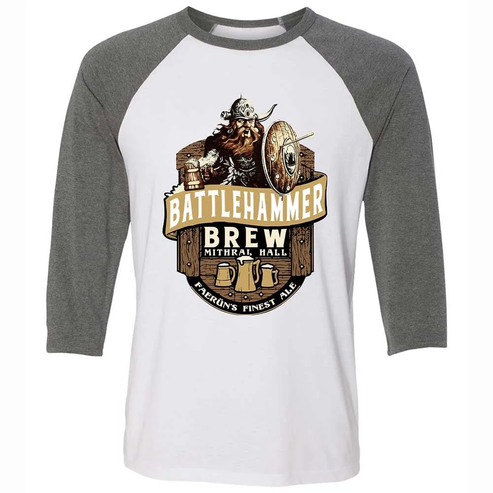 Battlehammer Brew Unisex 3/4 Baseball Tee - White/Deep Heather - 11