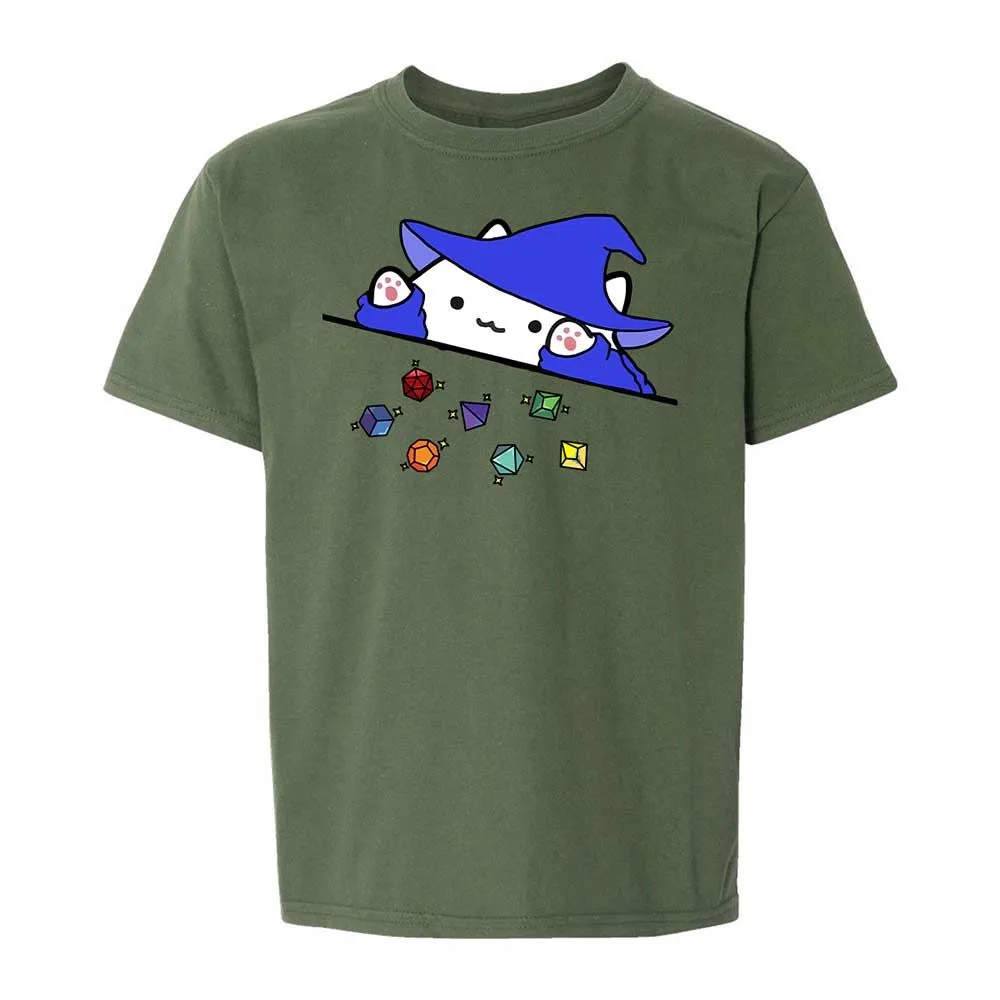 Cat Throws Dices Kids T-Shirt - Military Green - 20