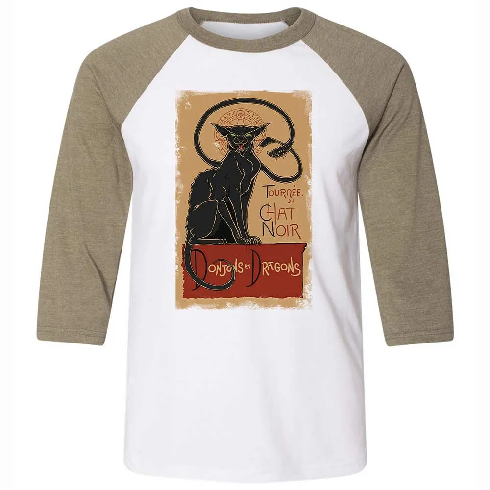 Tournee Du Chat Noir Unisex 3/4 Baseball Tee - White/Heather Olive - 4