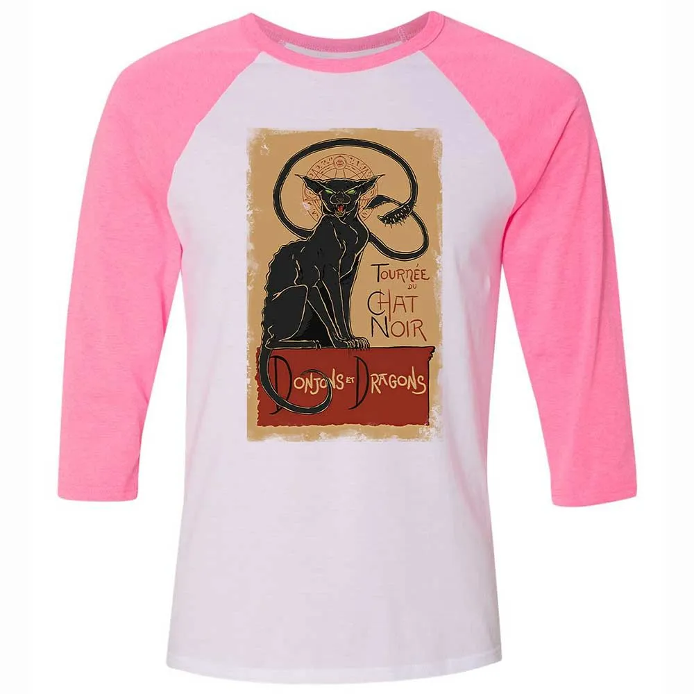 Tournee Du Chat Noir Unisex 3/4 Baseball Tee - White/Neon Pink - 12