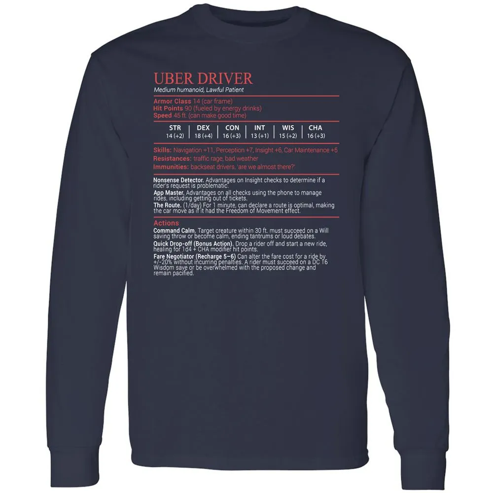 Uber Driver Stats Block Long Sleeve T-Shirt - Navy - 2