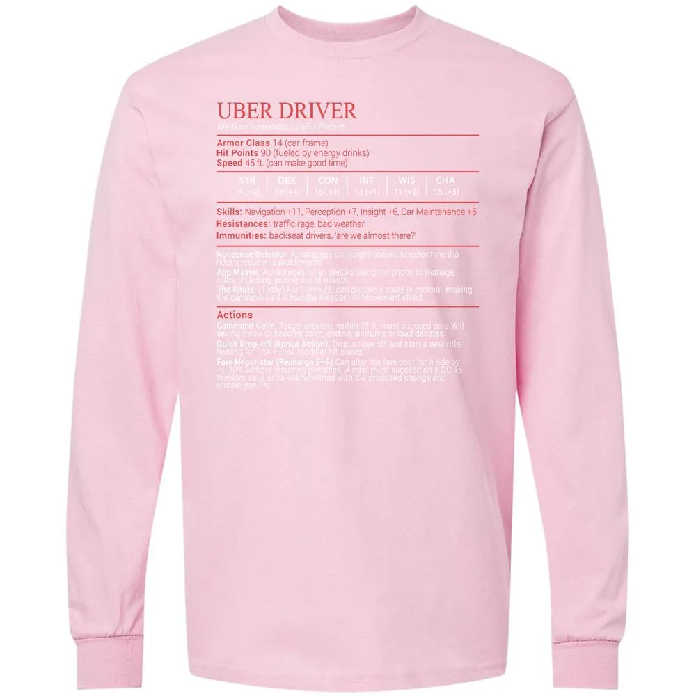 Uber Driver Stats Block Long Sleeve T-Shirt - Light Pink - 16