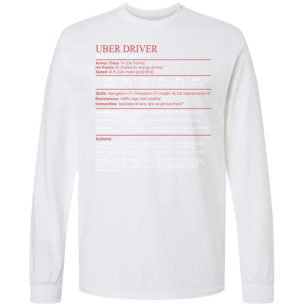 Uber Driver Stats Block Long Sleeve T-Shirt - White - 17