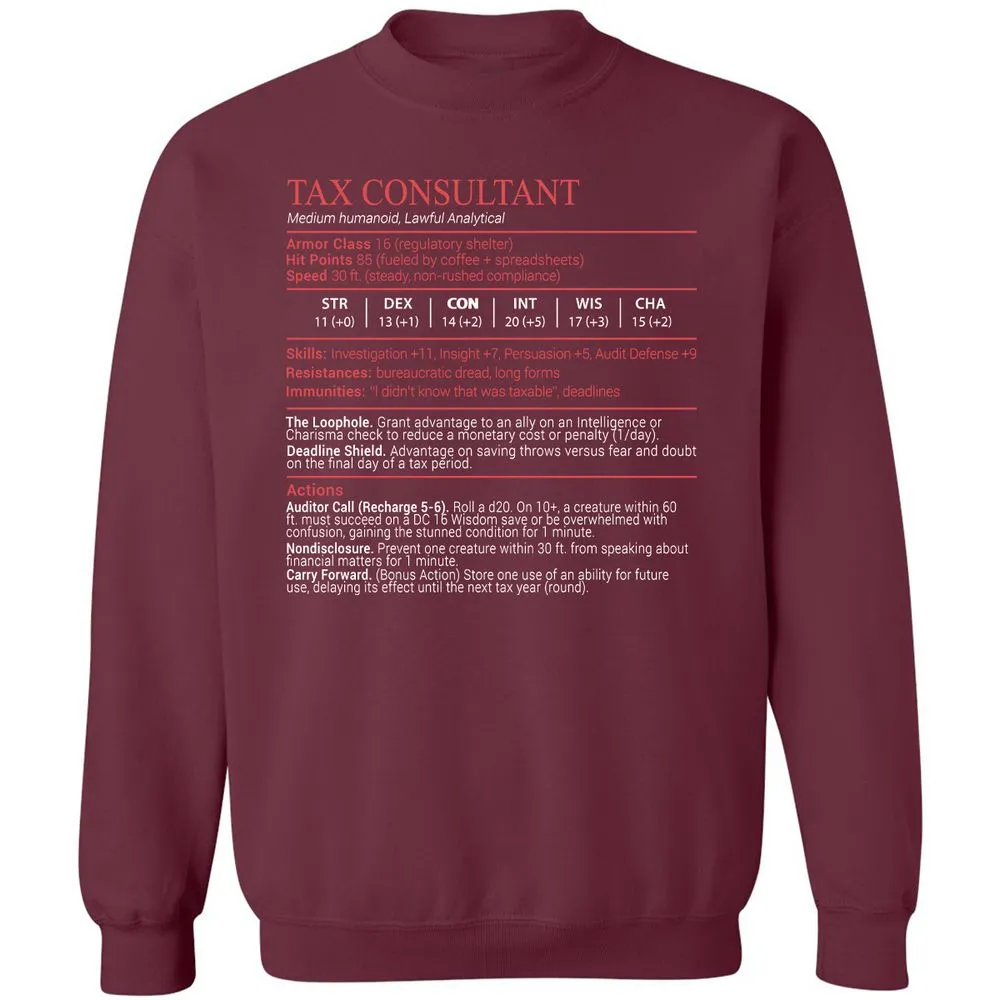 Tax Consultant Stats Block Classic Unisex Sweatshirt - Maroon - 8