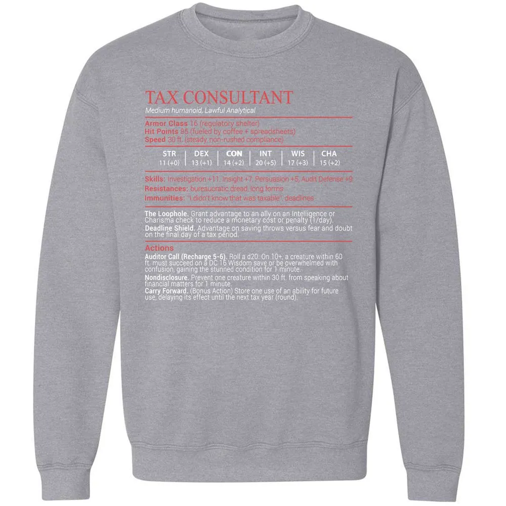 Tax Consultant Stats Block Classic Unisex Sweatshirt - Sport Grey - 17