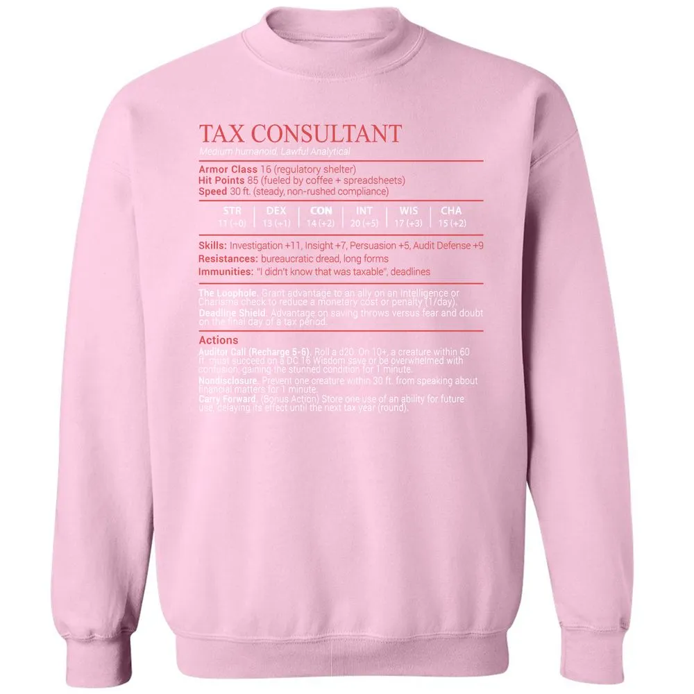Tax Consultant Stats Block Classic Unisex Sweatshirt - Light Pink - 19