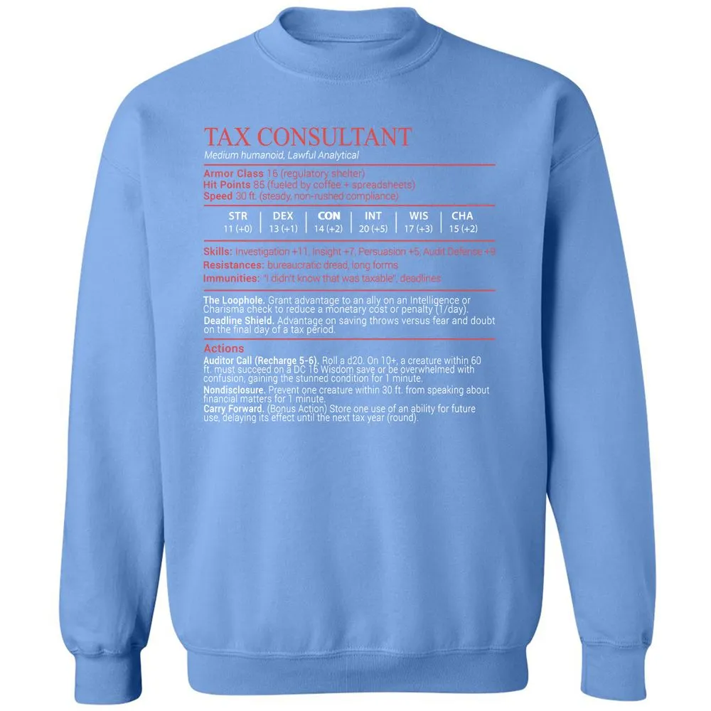 Tax Consultant Stats Block Classic Unisex Sweatshirt - Carolina Blue - 20