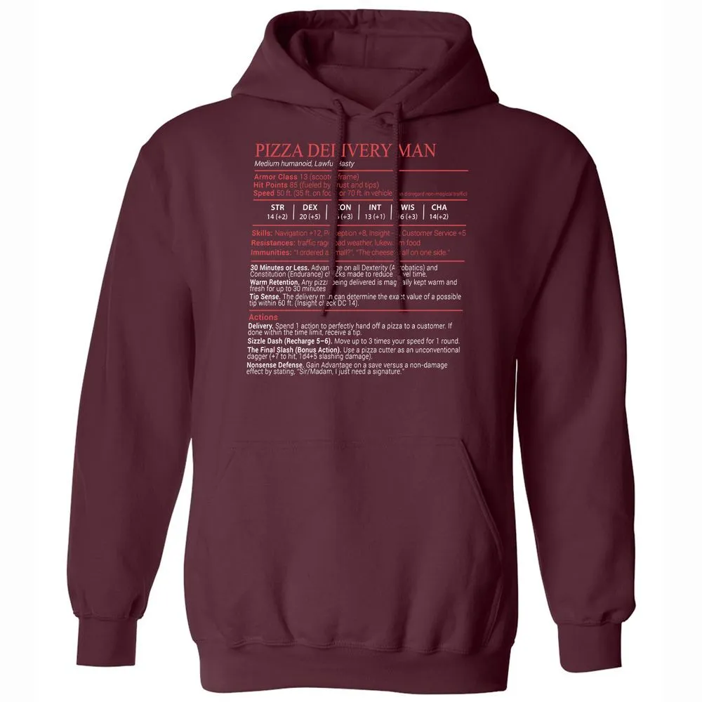 Pizza Delivery Man Stats Block - Maroon - 7