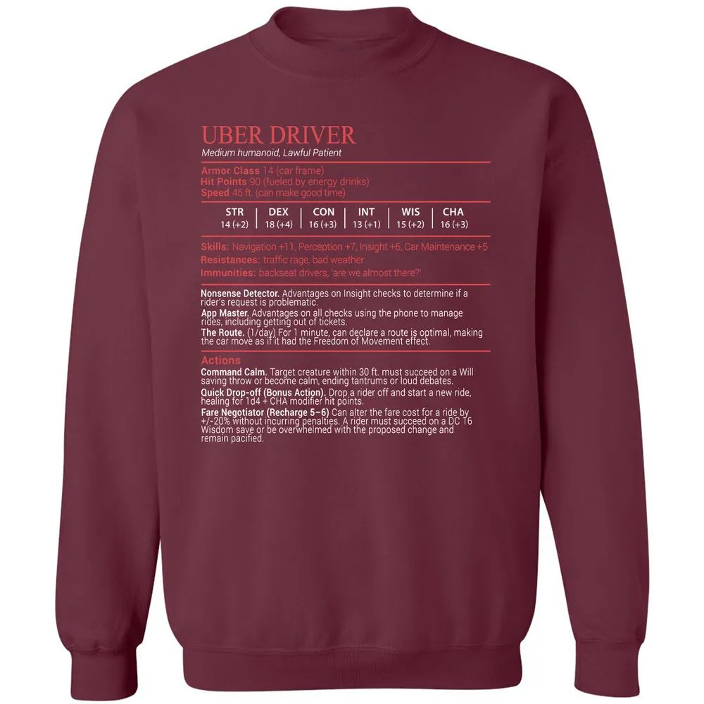 Uber Driver Stats Block Classic Unisex Sweatshirt - Maroon - 8