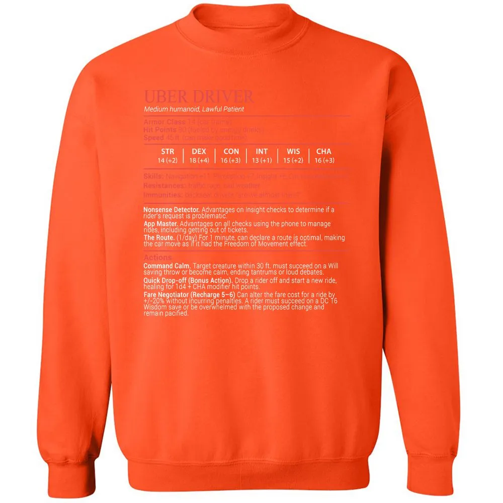 Uber Driver Stats Block Classic Unisex Sweatshirt - Orange - 12