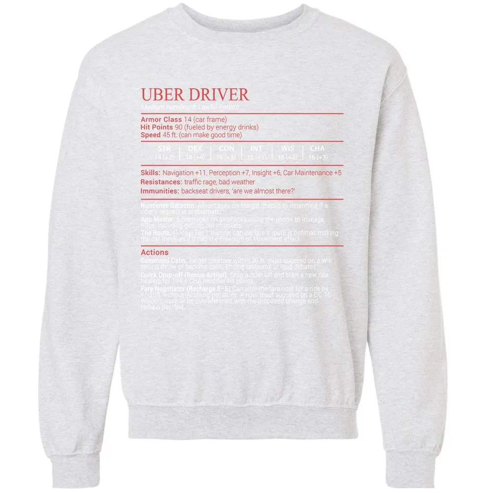 Uber Driver Stats Block Classic Unisex Sweatshirt - Ash - 16