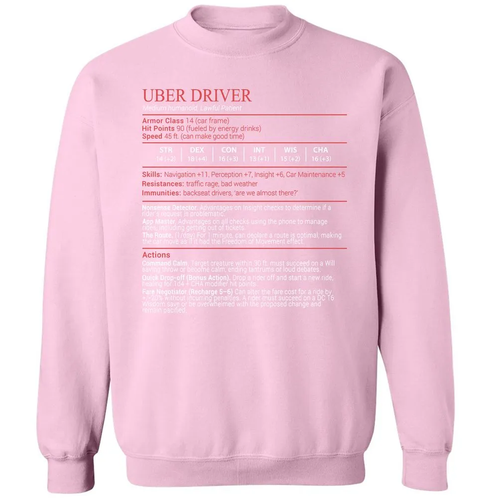 Uber Driver Stats Block Classic Unisex Sweatshirt - Light Pink - 19