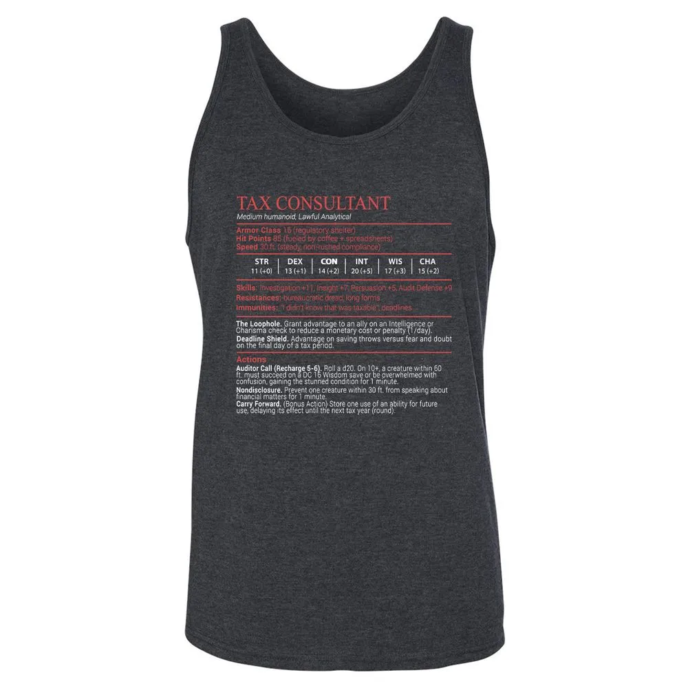 Tax Consultant Stats Block Unisex Jersey Tank - Dark Grey Heather - 5