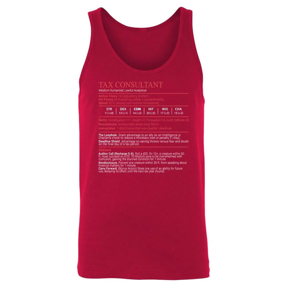 Tax Consultant Stats Block Unisex Jersey Tank - Red - 6