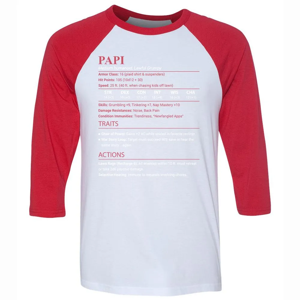 Papi Stats Unisex 3/4 Baseball Tee - White/Red - 9