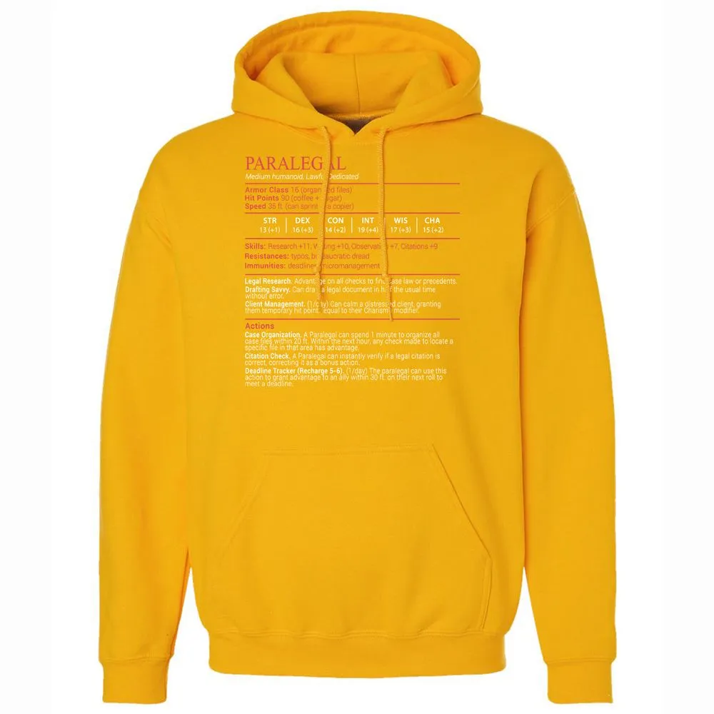 Paralegal Stats Block Classic Unisex Hoodie - Gold - 15