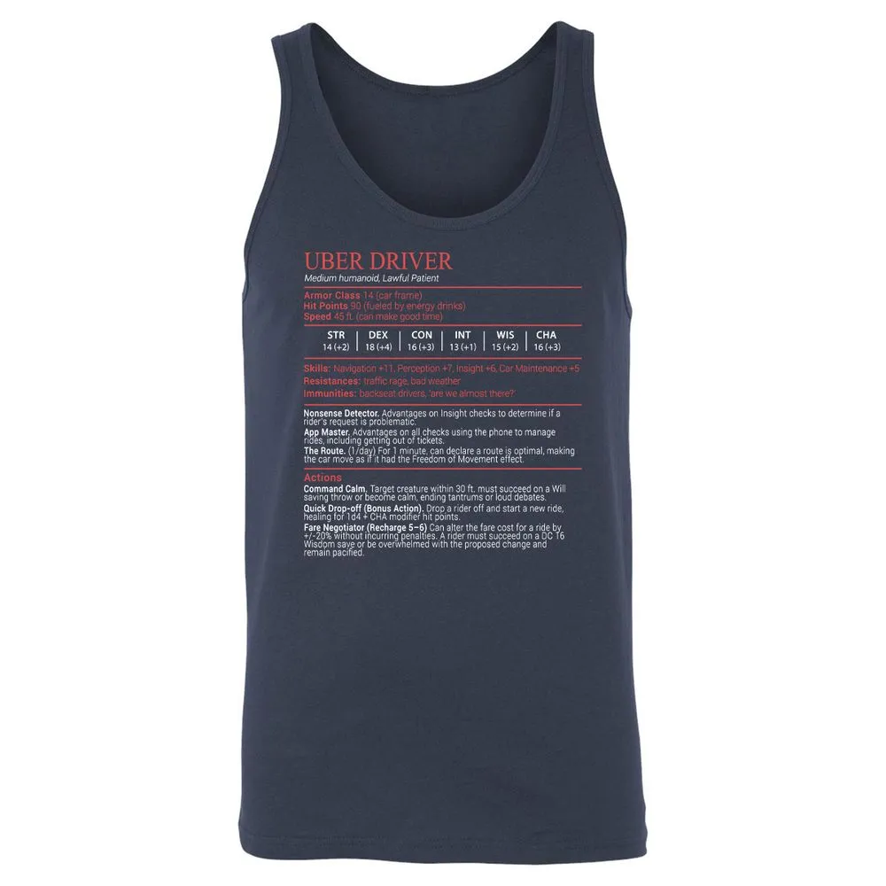 Uber Driver Stats Block Unisex Jersey Tank - Navy - 2