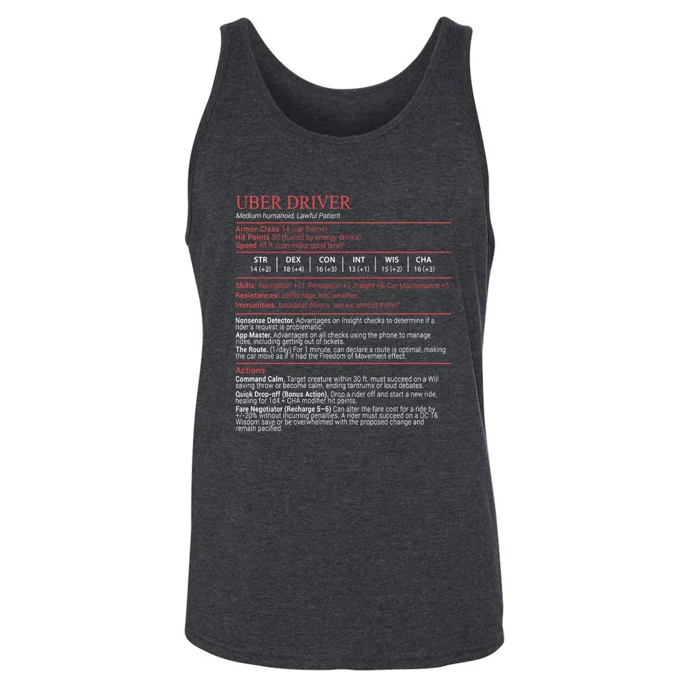 Uber Driver Stats Block Unisex Jersey Tank - Dark Grey Heather - 5