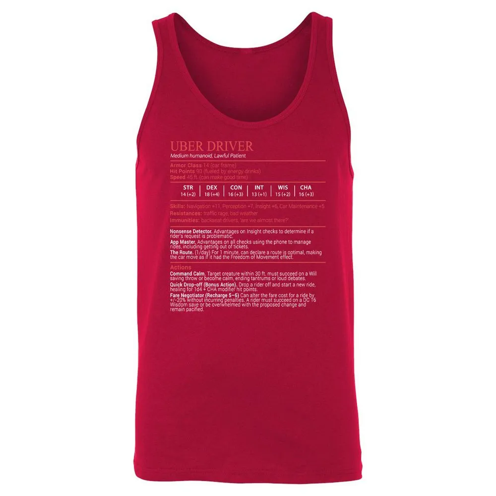 Uber Driver Stats Block Unisex Jersey Tank - Red - 6