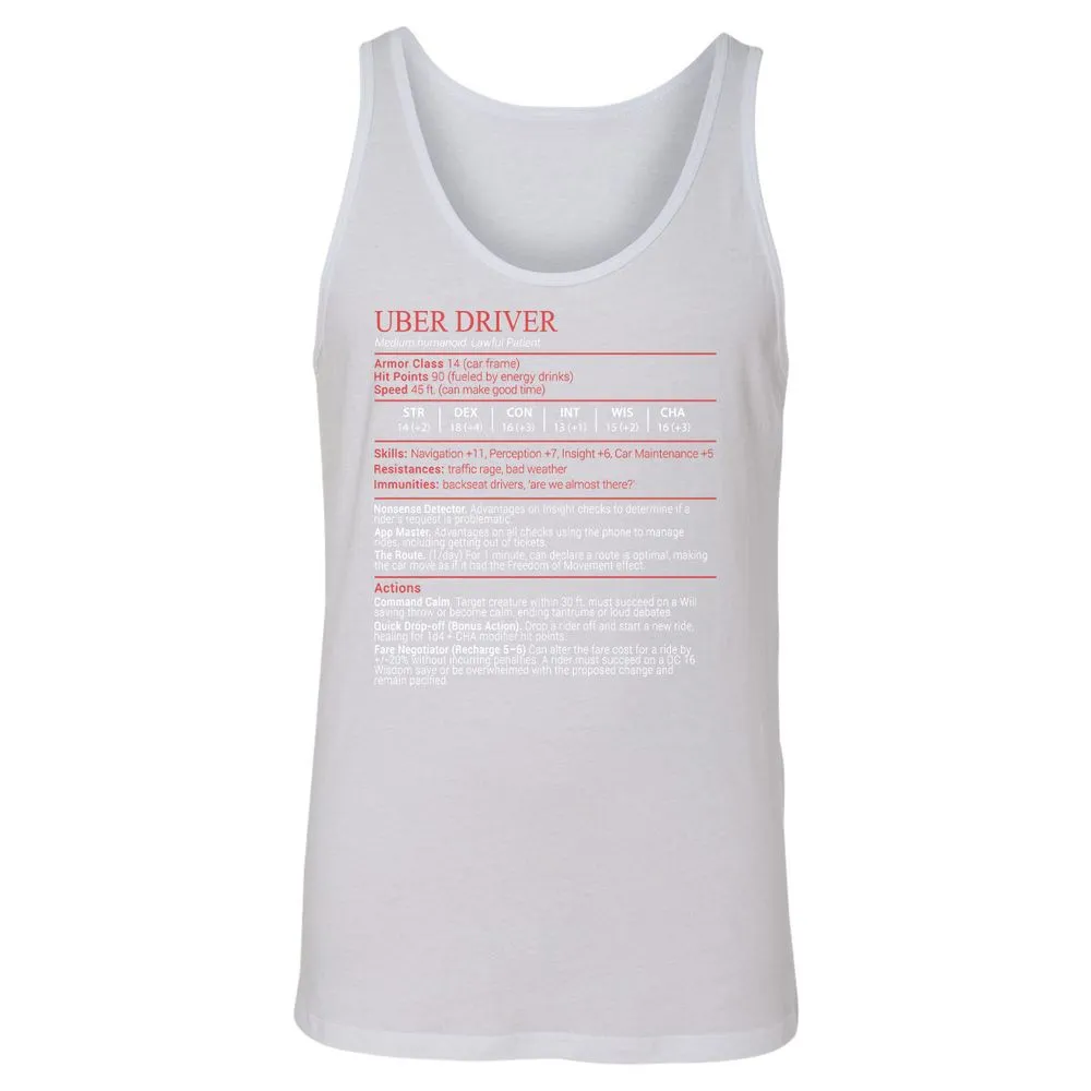 Uber Driver Stats Block Unisex Jersey Tank - White - 9
