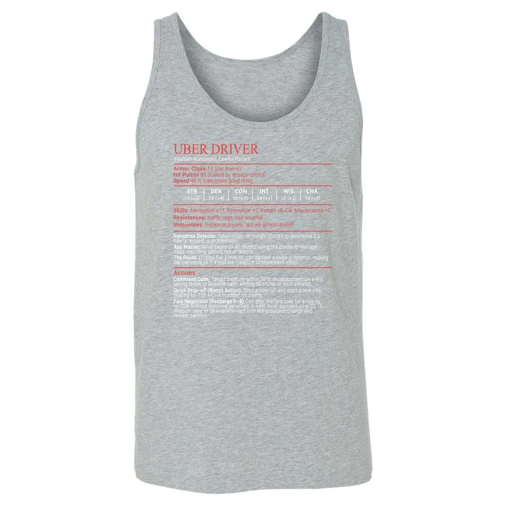 Uber Driver Stats Block Unisex Jersey Tank - Athletic Heather - 10