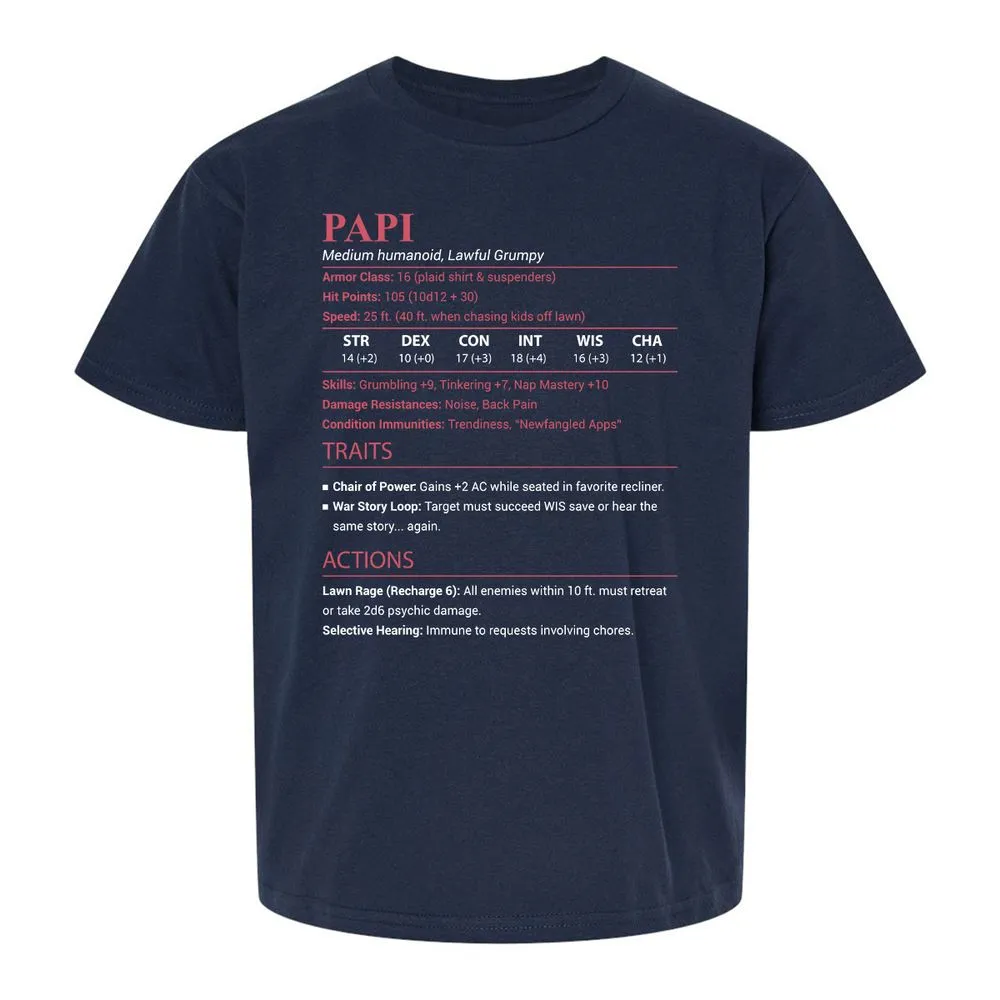 Papi Stats Kids T-Shirt - Navy - 2