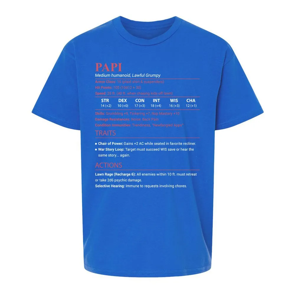 Papi Stats Kids T-Shirt - Royal - 4