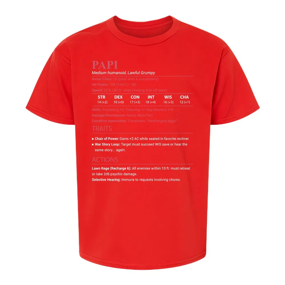 Papi Stats Kids T-Shirt - Red - 8