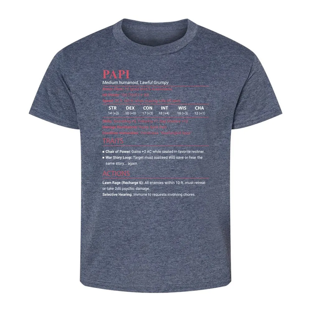Papi Stats Kids T-Shirt - Heather Navy - 9
