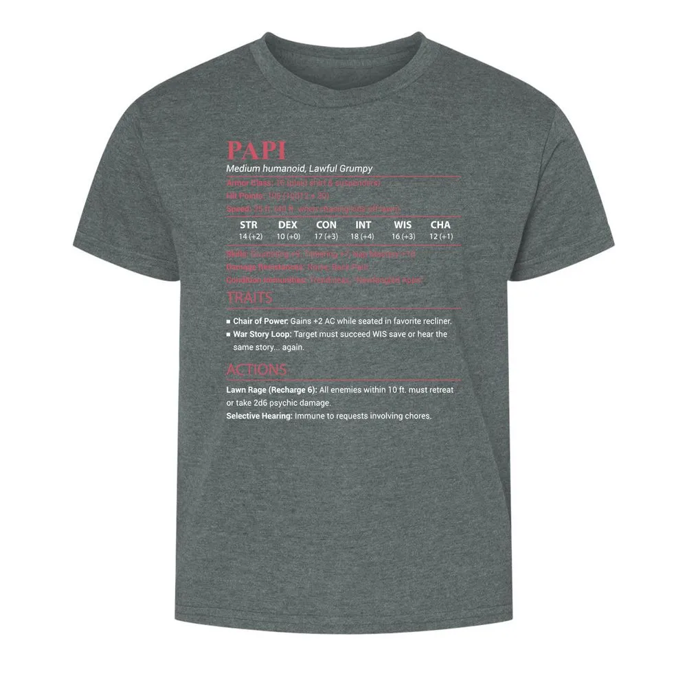 Papi Stats Kids T-Shirt - Dark Heather - 10