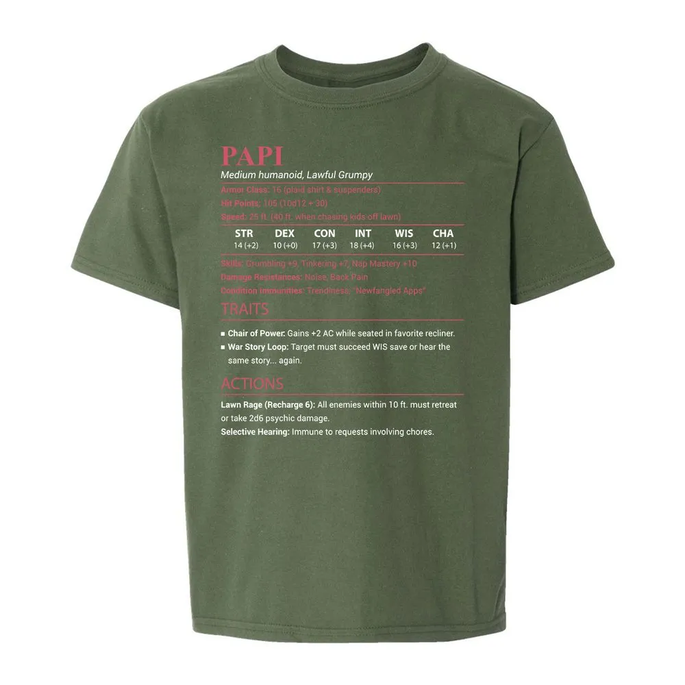 Papi Stats Kids T-Shirt - Military Green - 19