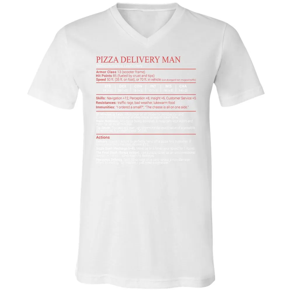 Pizza Delivery Man Stats Block Unisex V-Neck T-Shirt - White - 16