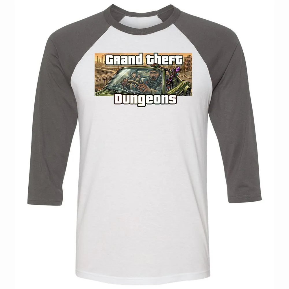 Grand Theft Dungeons Unisex 3/4 Baseball Tee - White/Asphalt - 2