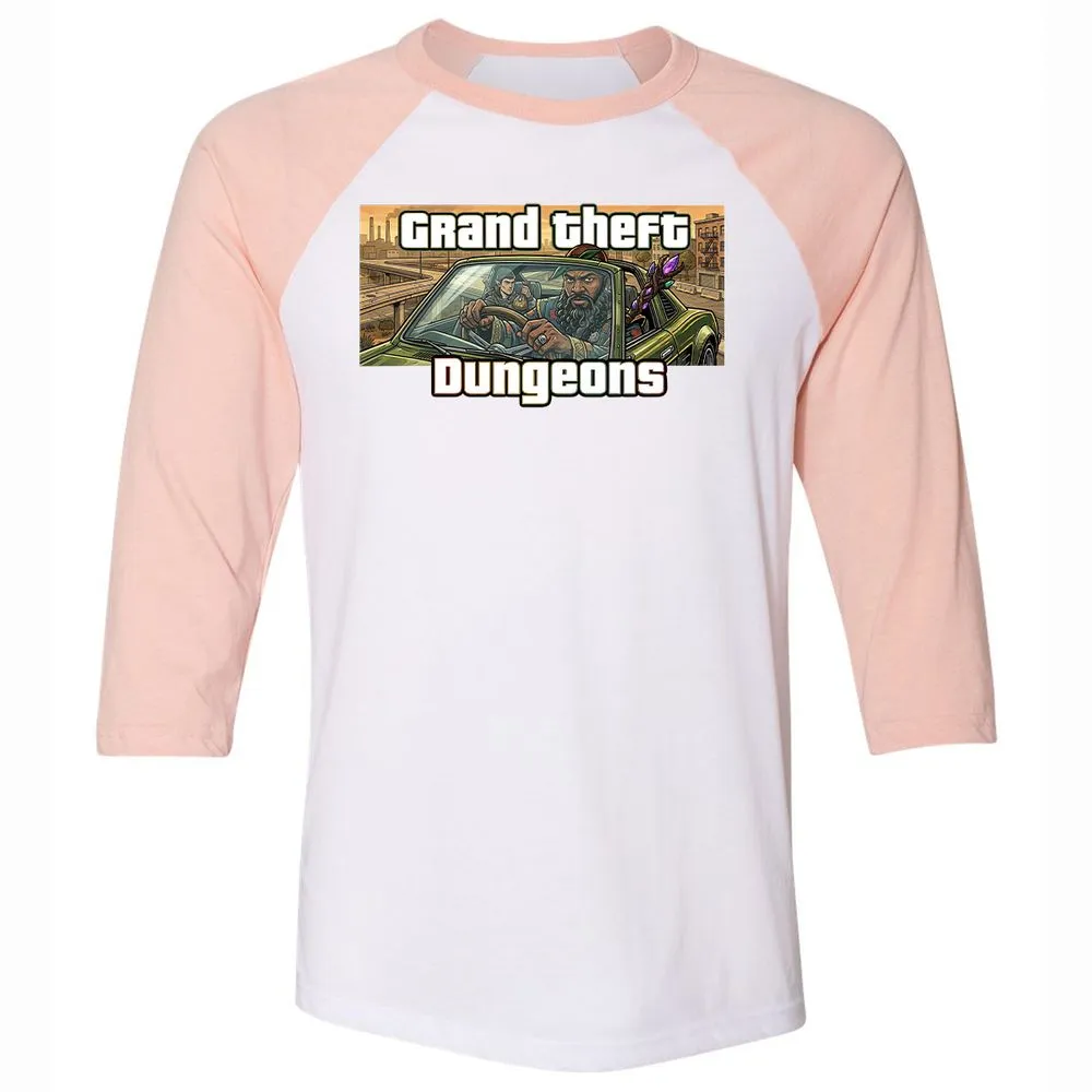 Grand Theft Dungeons Unisex 3/4 Baseball Tee - White/Heather Peach - 5